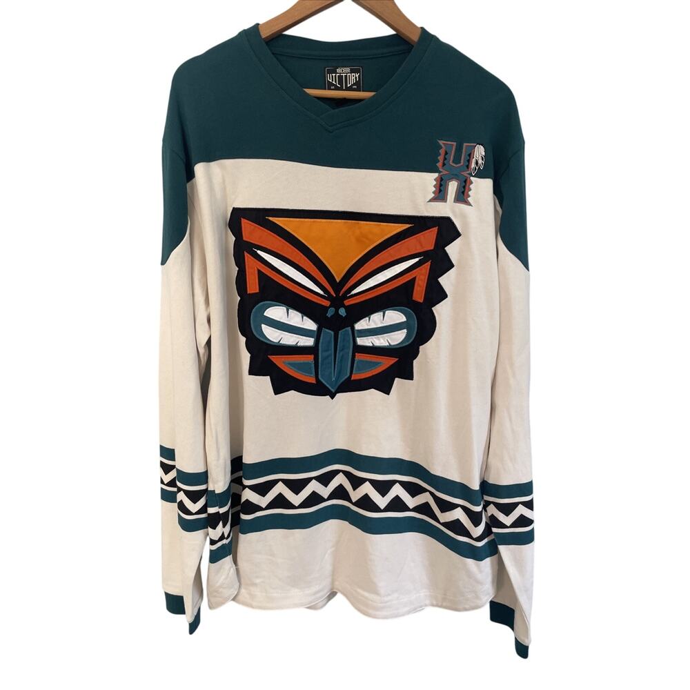 10 Deep Victory Warriors Hockey Totem Embroider Long Sleeve Size 2XL Rare!